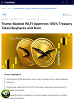 Trump-Backed WLFI Approves 100% Treasury Token Buybacks and Burn