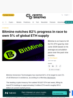 Bitmine notches 82% progress in race to own 5% of global ETH supply