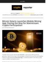 Bitcoin Solaris Launches Mobile Mining App, Paving the Way for Mainstream Crypto Participation