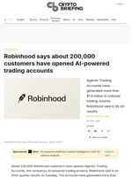 Robinhood says about 200,000 customers have opened AI-powered trading accounts
