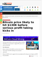 Bitcoin price likely to hit $130K before serious profit taking kicks in - The Crypto News Wire