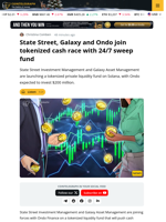 State Street and Galaxy To Launch Tokenized Sweep Fund On Solana In 2026