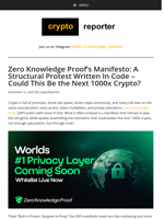 Zero Knowledge Proof’s Manifesto: A Structural Protest Written In Code - Could This Be the Next 1000x Crypto?