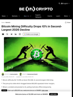 Bitcoin Mining Difficulty Drops 10% in Second-Largest 2026 Decline