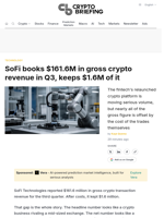 SoFi books $161.6M in gross crypto revenue in Q3, keeps $1.6M of it