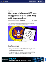 Grayscale challenges SEC stay on approval of BTC, ETH, XRP, ADA large-cap fund