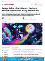 Pengu Price Hits 5-Month Peak as Solana Memecoins Rally Behind BTC - Coinspeaker