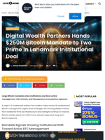 Digital Wealth Partners Hands $250M Bitcoin Mandate to Two Prime in Landmark Institutional Deal | Live Bitcoin News