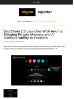 ZetaChain 2.0 Launches With Anuma, Bringing Private Memory and AI Interoperability to Creators