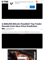Is $88,000 Bitcoin Possible? Top Trader Reveals Grim New Price Prediction - U.Today