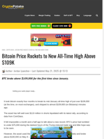 Bitcoin Price Rockets to New All-Time High Above $109K
