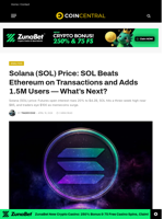 Solana (SOL) Price: SOL Beats Ethereum on Transactions and Adds 1.5M Users — What's Next? - CoinCentral