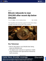Bitcoin rebounds to near $94,000 after recent dip below $90,000