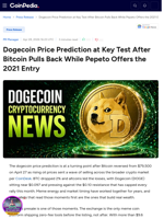 Dogecoin Price Prediction at Key Test After Bitcoin Pulls Back While Pepeto Offers the 2021 Entry