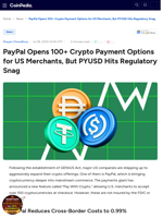 PayPal Opens 100+ Crypto Payment Options for US Merchants, But PYUSD Hits Regulatory Snag