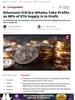 Ethereum ICO Whales Sell, 98% of ETH in Profit