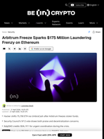 Arbitrum Freeze Sparks $175M ETH Laundering on Ethereum