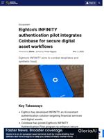 Eightco's INFINITY authentication pilot integrates Coinbase for secure digital asset workflows