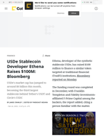 Ethena, Developer of USDe Stablecoin, Raises $100M to Fund Token Targeted for TradFi: Bloomberg