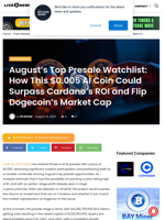 August’s Top Presale Watchlist: How This $0.005 AI Coin Could Surpass Cardano’s ROI and Flip Dogecoin’s Market Cap | Live Bitcoin News