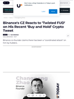 Binance's CZ Reacts to ‘Twisted FUD’ on His Recent ‘Buy and Hold’ Crypto Tweet - U.Today