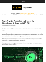 Top Crypto Presales to Invest In: Nexchain, Solaxy, & BTC BULL