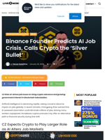 Binance Founder Predicts AI Job Crisis, Calls Crypto the ‘Silver Bullet’ | Live Bitcoin News