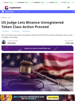 US Judge Lets Binance Unregistered Token Class Action Proceed