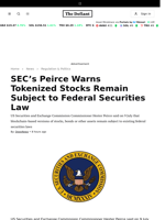SEC’s Peirce Warns Tokenized Stocks Remain Subject to Federal Securities Law - 