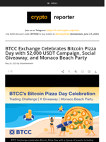 BTCC Exchange Celebrates Bitcoin Pizza Day with 52,000 USDT Campaign, Social Giveaway, and Monaco Beach Party