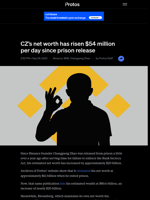CZ's net worth has risen $54 million per day since prison release