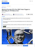 Binance Founder CZ's DEX Trade Sparks Rally for TST Meme Coin