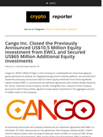 Cango Inc. Closed the Previously Announced US$10.5 Million Equity Investment from EWCL and Secured US$65 Million Additional Equity Investments