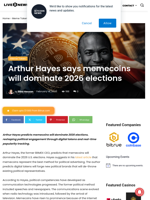 Arthur Hayes says memecoins will dominate 2026 elections | Live Bitcoin News