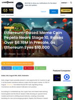 Ethereum-based Meme Coin Pepeto Nears Stage 10, Raises Over $6.18M in Presale, as Ethereum Eyes $10,000 | Live Bitcoin News