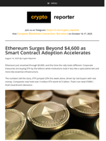 Ethereum Surges Beyond $4,600 as Smart Contract Adoption Accelerates