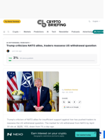 Trump criticizes NATO allies, traders reassess US withdrawal question