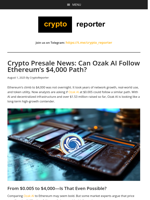 Crypto Presale News: Can Ozak AI Follow Ethereum’s $4,000 Path?