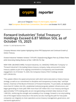 Forward Industries’ Total Treasury Holdings Exceed 6.87 Million SOL as of October 15, 2025