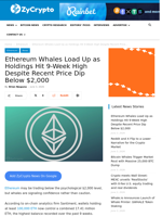 Ethereum Whales Load Up as Holdings Hit 9-Week High Despite Recent Price Dip Below $2,000 ⋆ ZyCrypto
