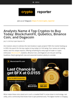 Analysts Name 4 Top Cryptos to Buy Today: BlockchainFX, Qubetics, Binance Coin, and Dogecoin