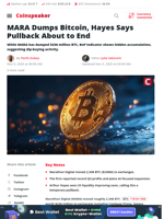 MARA Dumps Bitcoin, Hayes Says Pullback About to End - Coinspeaker