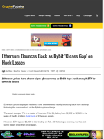 Ethereum Bounces Back as Bybit ‘Closes Gap’ on Hack Losses
