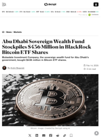 Abu Dhabi Sovereign Wealth Fund Stockpiles $436 Million in BlackRock Bitcoin ETF Shares - Decrypt