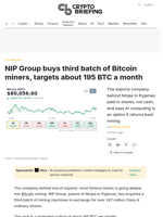 NIP Group buys third batch of Bitcoin miners, targets about 195 BTC a month