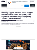 U.Today Crypto Review: XRP's Biggest Price Bounce, Shiba Inu (SHIB) Still Fighting, Is Ethereum (ETH) Eyeing Third $3,500 Breakout? - U.Today