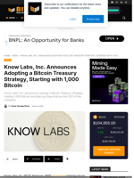 Know Labs, Inc. Announces Adopting A Bitcoin Treasury Strategy, Starting With 1,000 Bitcoin