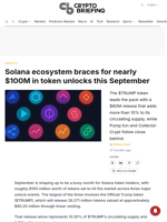 Solana ecosystem braces for nearly $100M in token unlocks this September