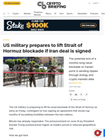 US military prepares to lift Strait of Hormuz blockade if Iran deal is signed
