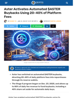 Aster Activates Automated $ASTER Buybacks Via Platform Fees